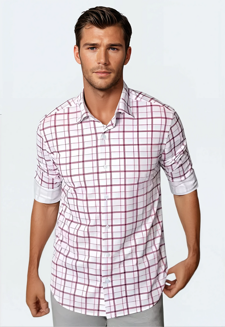 Carnaby Plaid Long Sleeve Tech Shirt-LONG SLEEVE SHIRTS-BUKI-L-White/Maroon-Buki