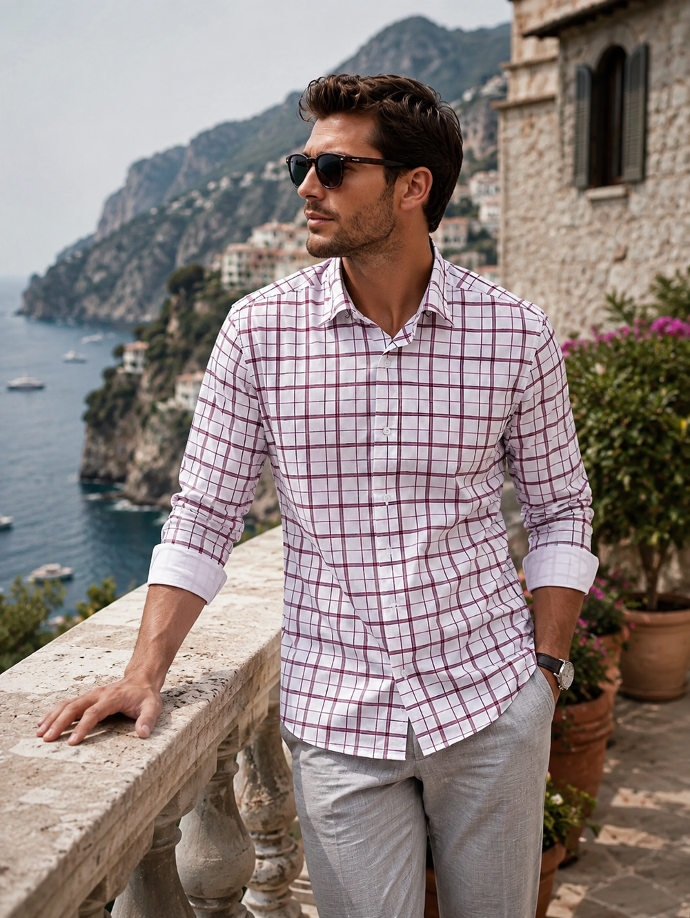 Carnaby Plaid Long Sleeve Tech Shirt-LONG SLEEVE SHIRTS-BUKI-L-White/Maroon-Buki