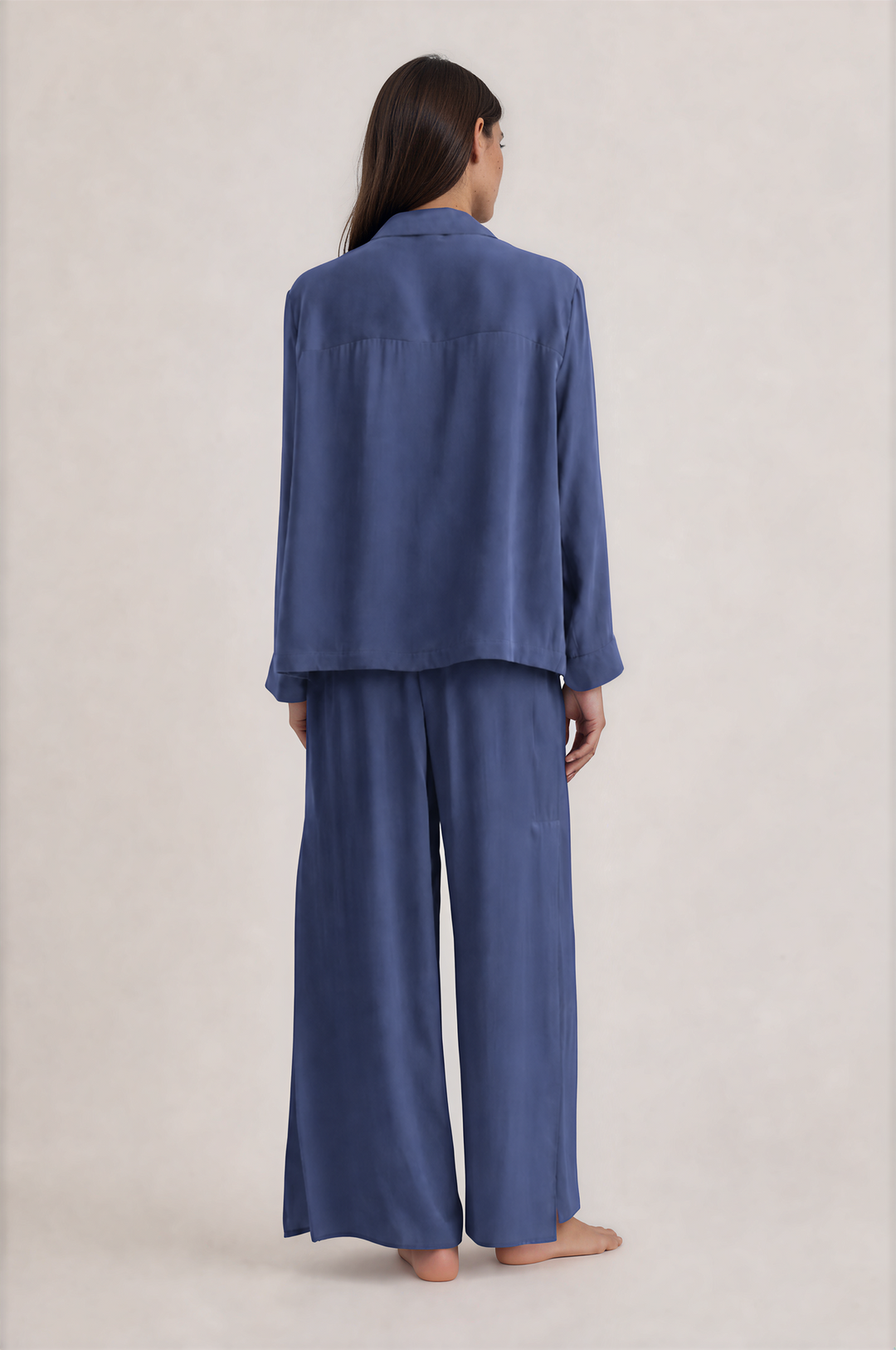 100% Washable Silk Pajama Long Sleeve Top - Indigo-SLEEPWEAR-BUKI-Indigo-XS-Buki