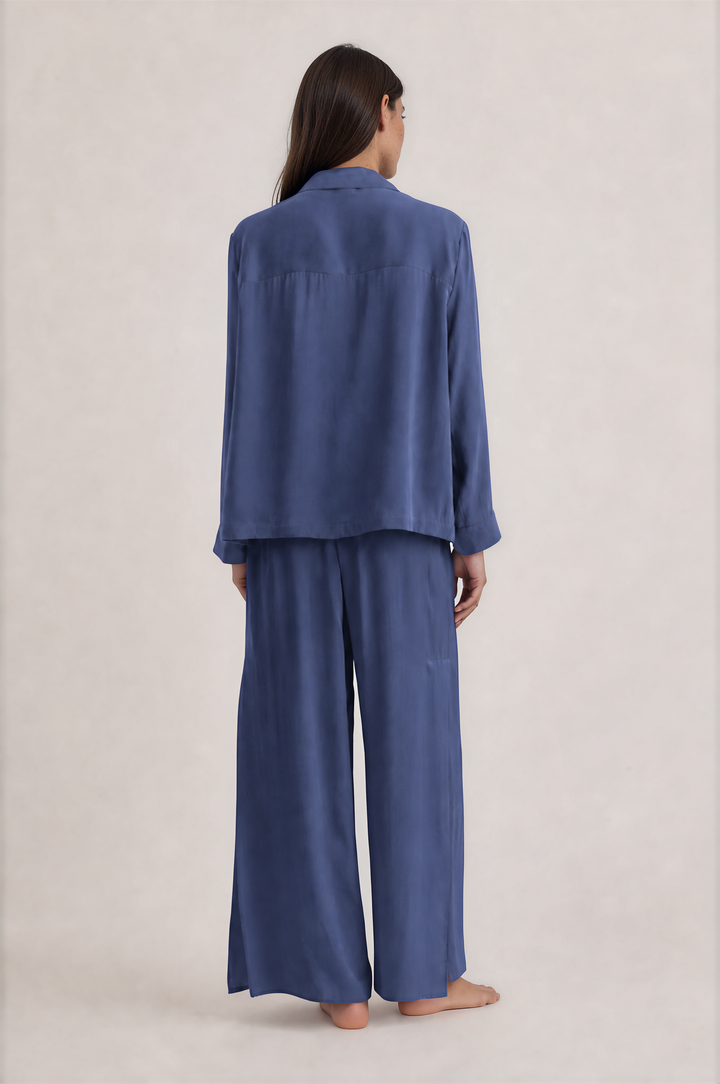 100% Washable Silk Pajama Long Sleeve Top - Indigo-SLEEPWEAR-BUKI-Indigo-XS-Buki
