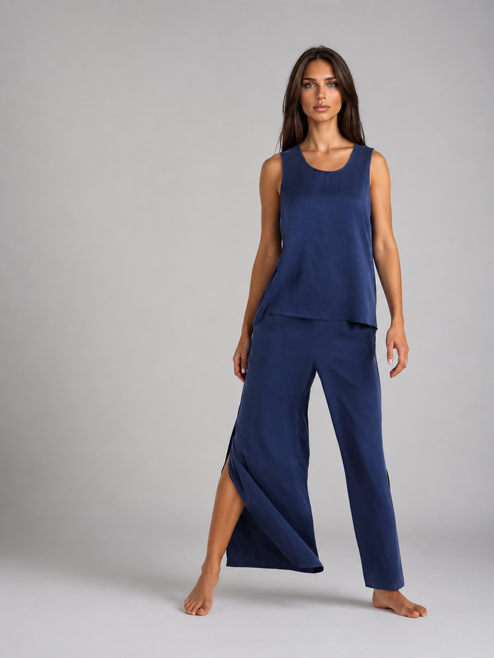 100% Washable Silk Pajama Pants - Indigo-SLEEPWEAR-BUKI-Indigo-XS-Buki