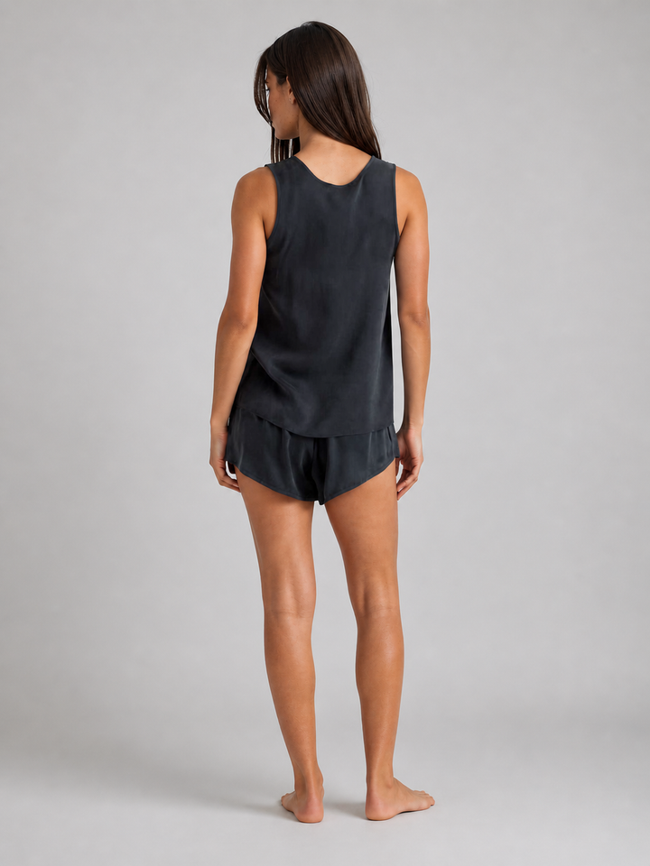 100% Washable Silk Pajama Tank - Black-SLEEPWEAR-BUKI-Black-XS-Buki