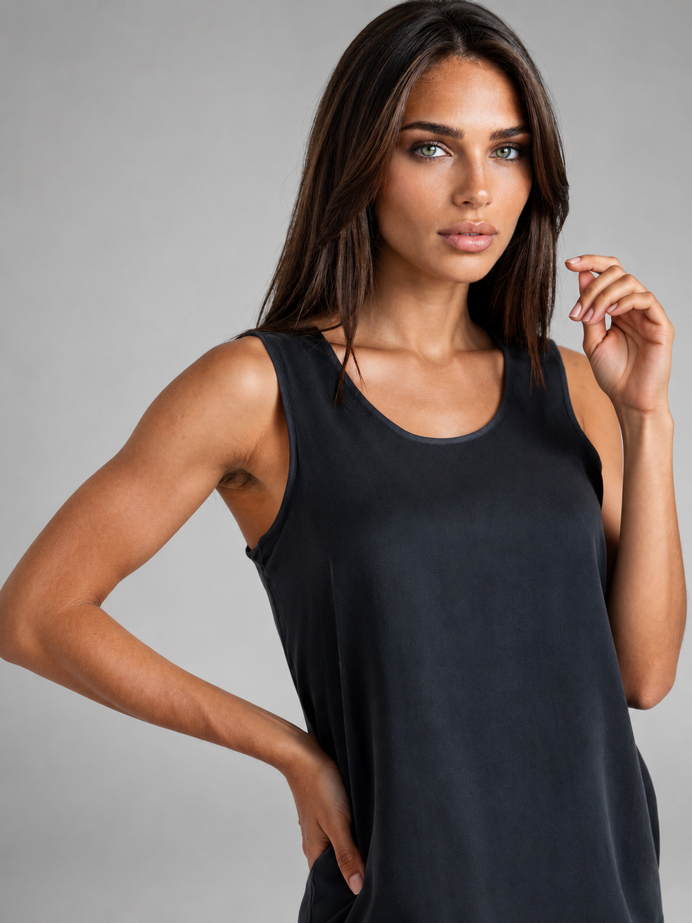 100% Washable Silk Pajama Tank - Black-SLEEPWEAR-BUKI-Black-XS-Buki