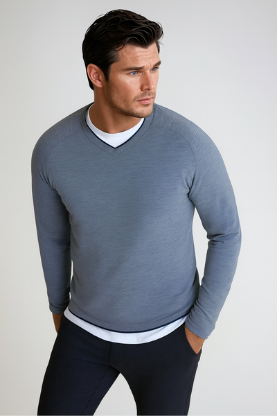 Seamless V-Neck Pullover Shirt-SWEATSHIRTS-BUKI-S-Midnight-Buki