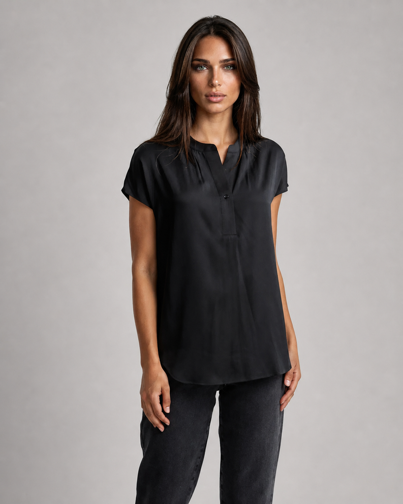 Washable Stretch Silk Dolman Sleeve Blouse - Black – Buki