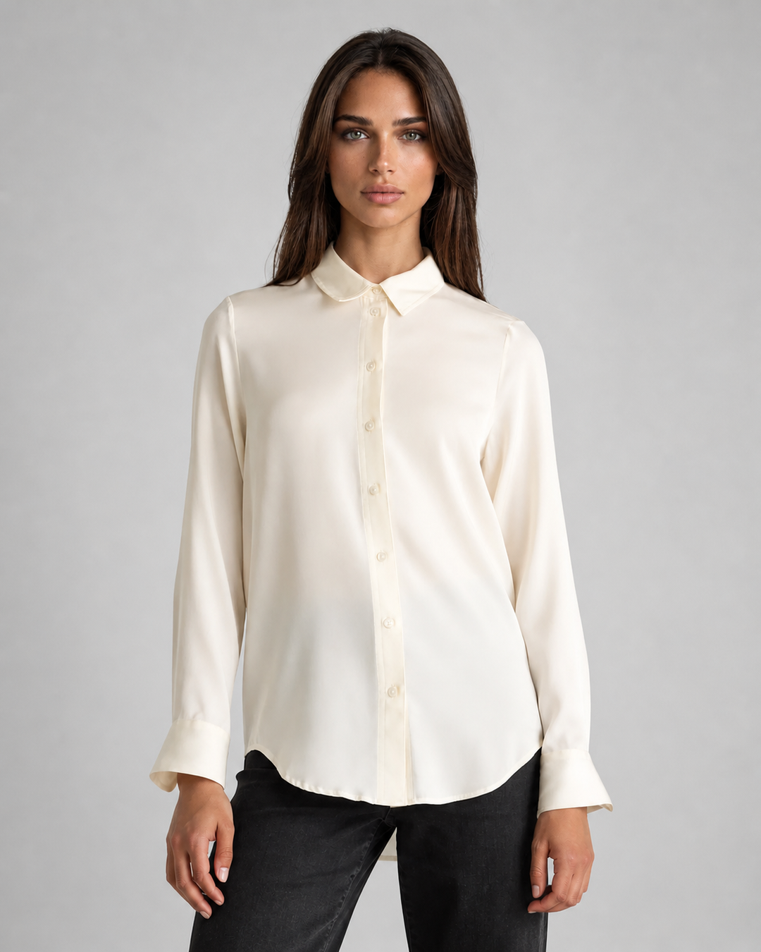 Washable Silk Long Sleeve Blouse - White Buki Washable Silk Long Sleeve Blouse - White Buki