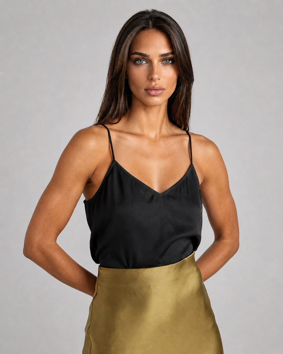 Washable Stretch Silk V-Neck Cami - Black-CAMISOLE-BUKI-Black-XS-Buki