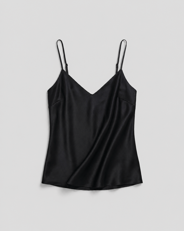 Washable Stretch Silk V-Neck Cami - Black-CAMISOLE-BUKI-Black-XS-Buki