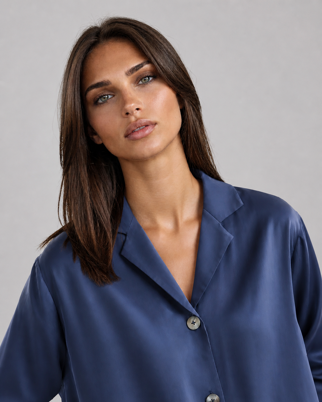 100% Washable Silk Pajama Long Sleeve Top - Indigo-SLEEPWEAR-BUKI-Indigo-XS-Buki
