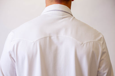 Cinqo Western Long Sleeve Tech Shirt in White back detail