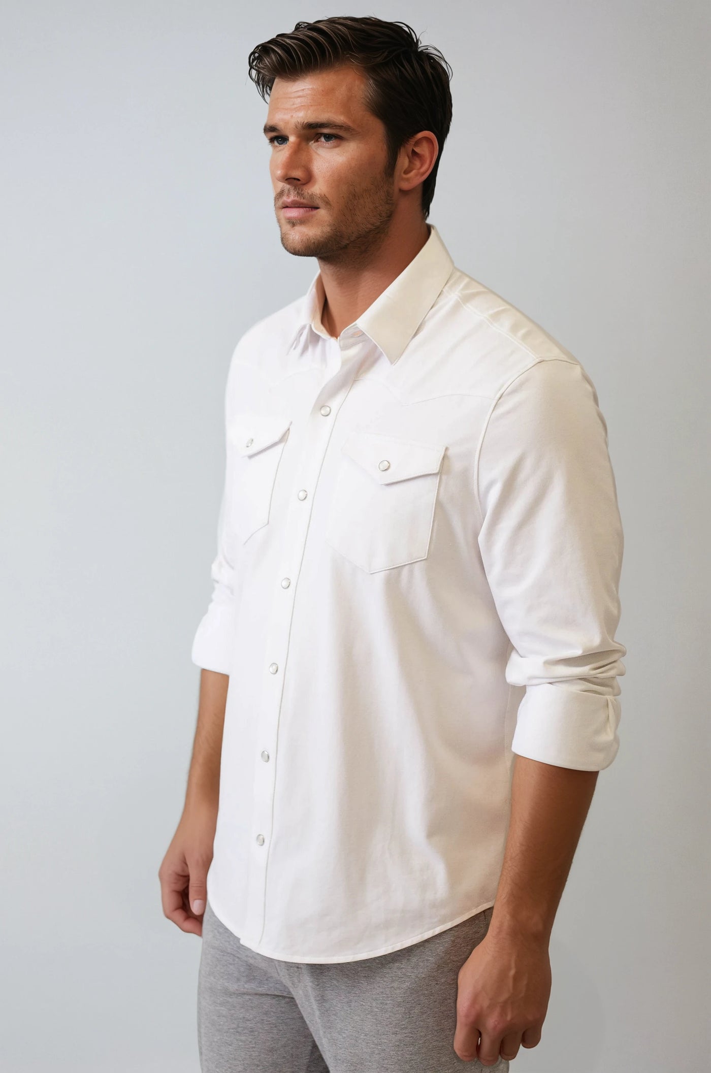 Cinqo Western Long Sleeve Tech Shirt - White-LONG SLEEVE SHIRTS-Buki, side