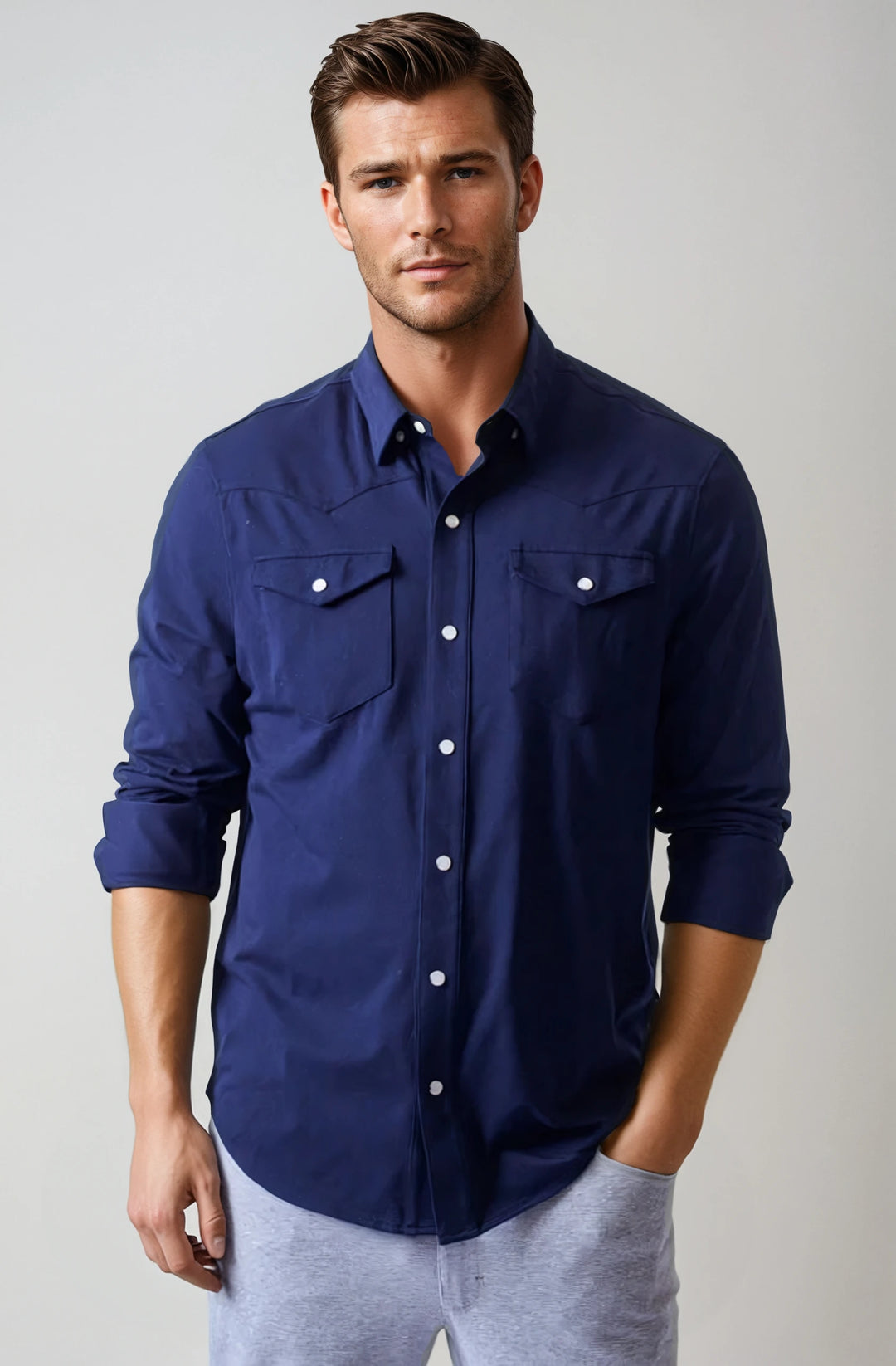 navy blue dress shirts for men Black n Bianco Boys' Signature Sateen Long Sleeve Dress Shirt in Navy