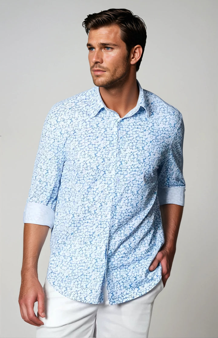 Five-O Floral Long Sleeve Tech Shirt-LONG SLEEVE SHIRTS-BUKI-M-Blue/White-Buki
