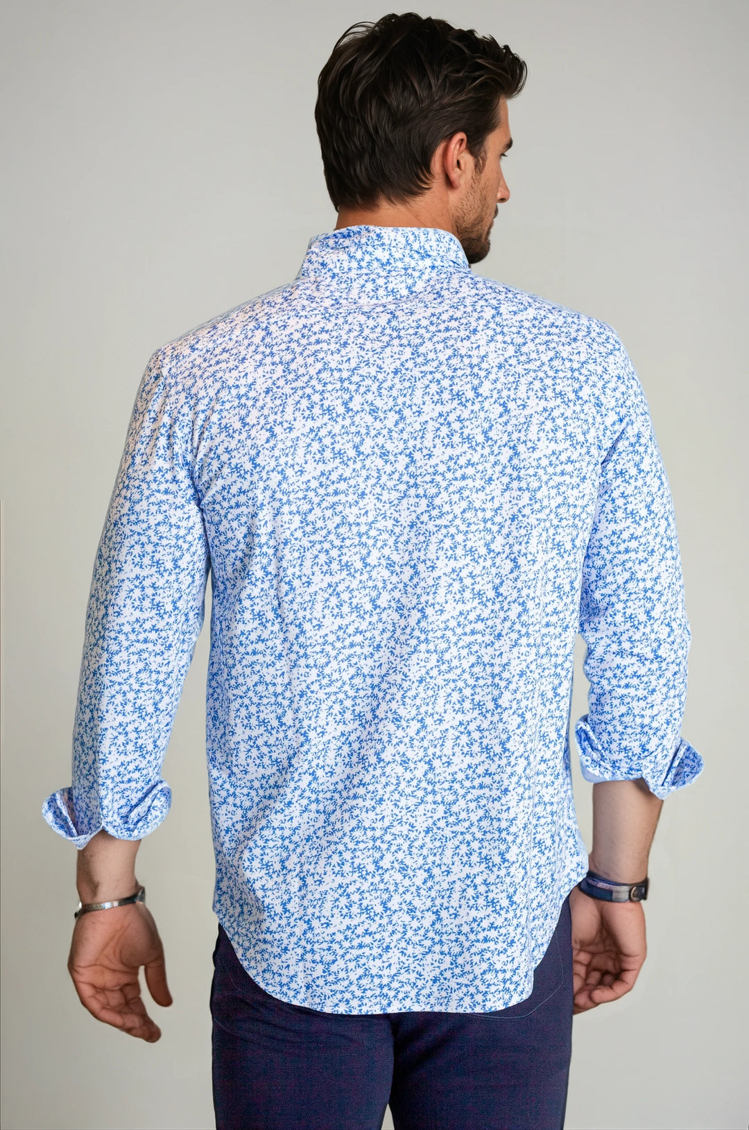 Five-O Floral Long Sleeve Tech Shirt-LONG SLEEVE SHIRTS-BUKI-M-Blue/White-Buki