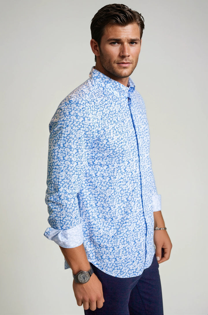 Five-O Floral Long Sleeve Tech Shirt-LONG SLEEVE SHIRTS-BUKI-M-Blue/White-Buki