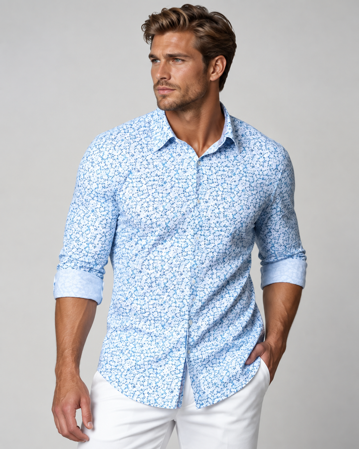 Five-O Floral Long Sleeve Tech Shirt-LONG SLEEVE SHIRTS-BUKI-M-Blue/White-Buki