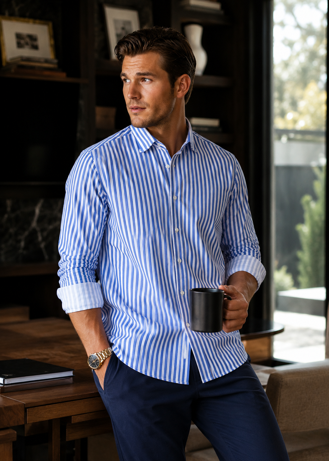 The Go Big Stripe Long Sleeve Tech Shirt - Royal Blue-LONG SLEEVE SHIRTS-BUKI-S-Royal Blue-Buki