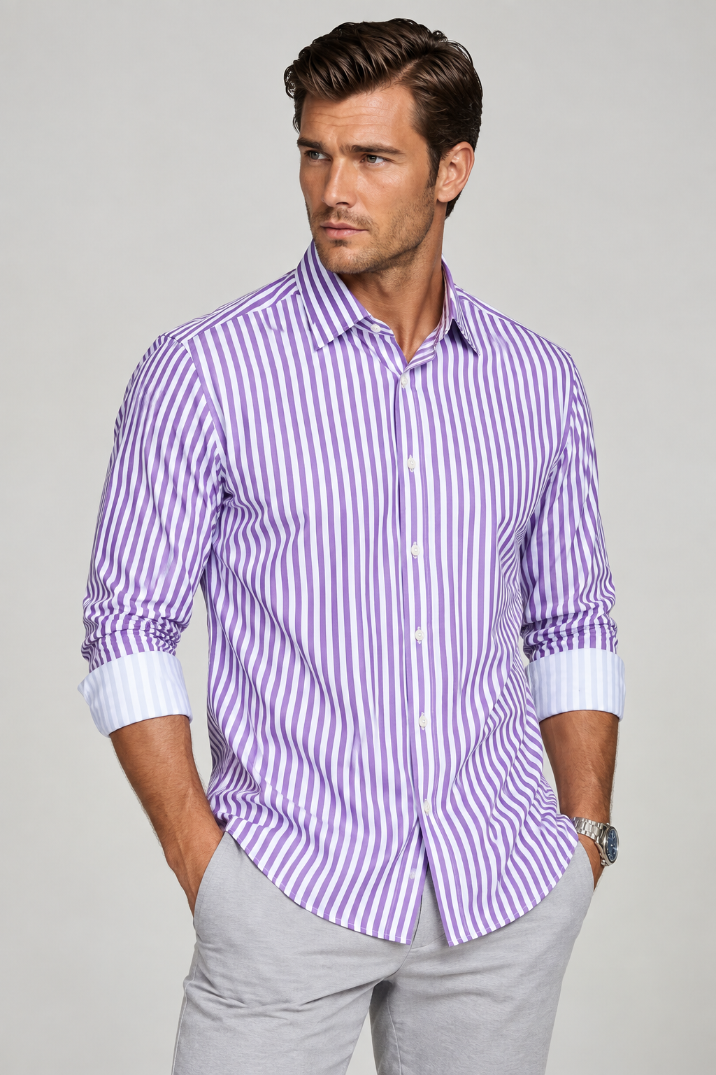 The Go Big Stripe Long Sleeve Tech Shirt - Grape-LONG SLEEVE SHIRTS-BUKI-L-Grape-Buki