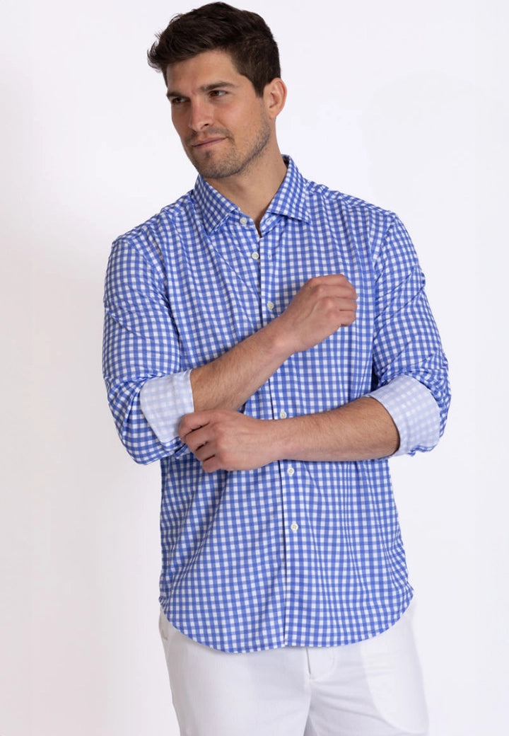 Mauro Check Tech Shirt, front - Long Sleeve Shirts-Buki