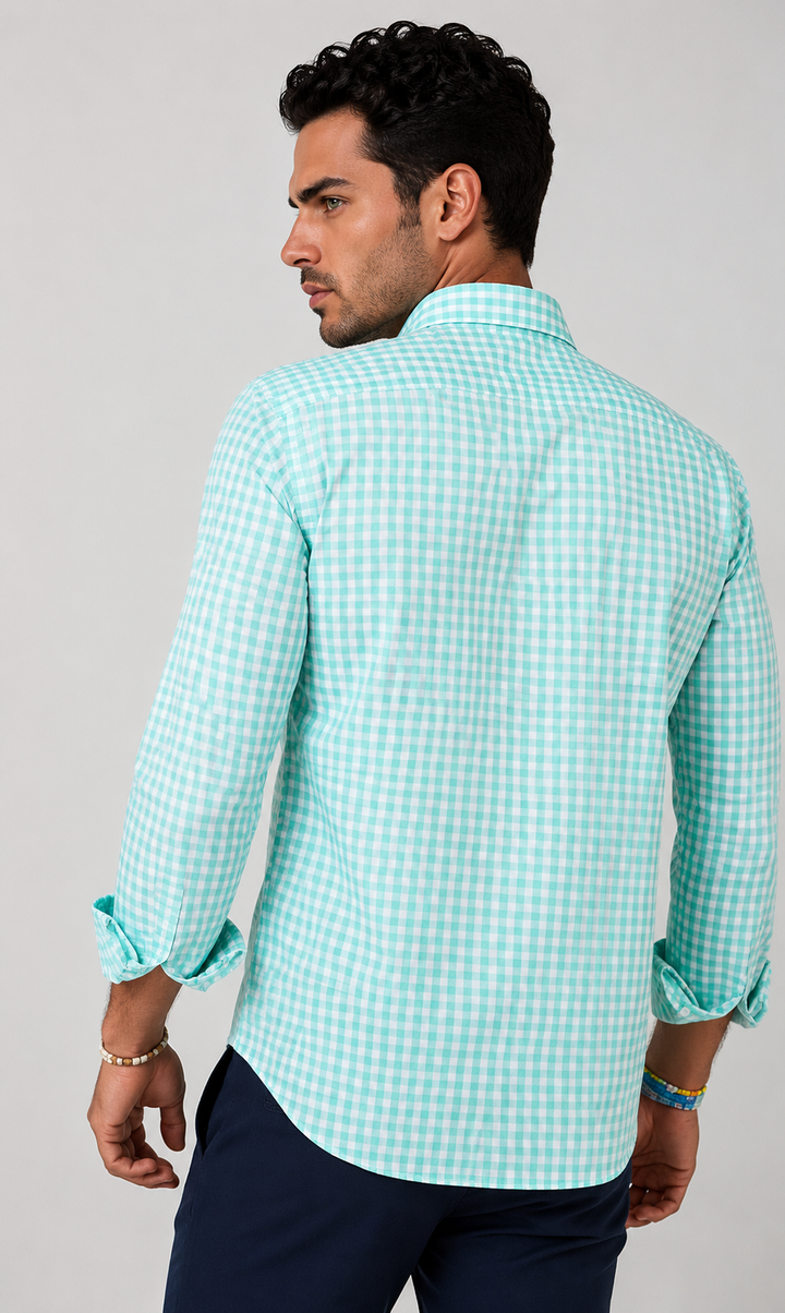 Mauro Long Sleeve Check Tech Shirt - Emerald-LONG SLEEVE SHIRTS-BUKI-M-Emerald-Buki