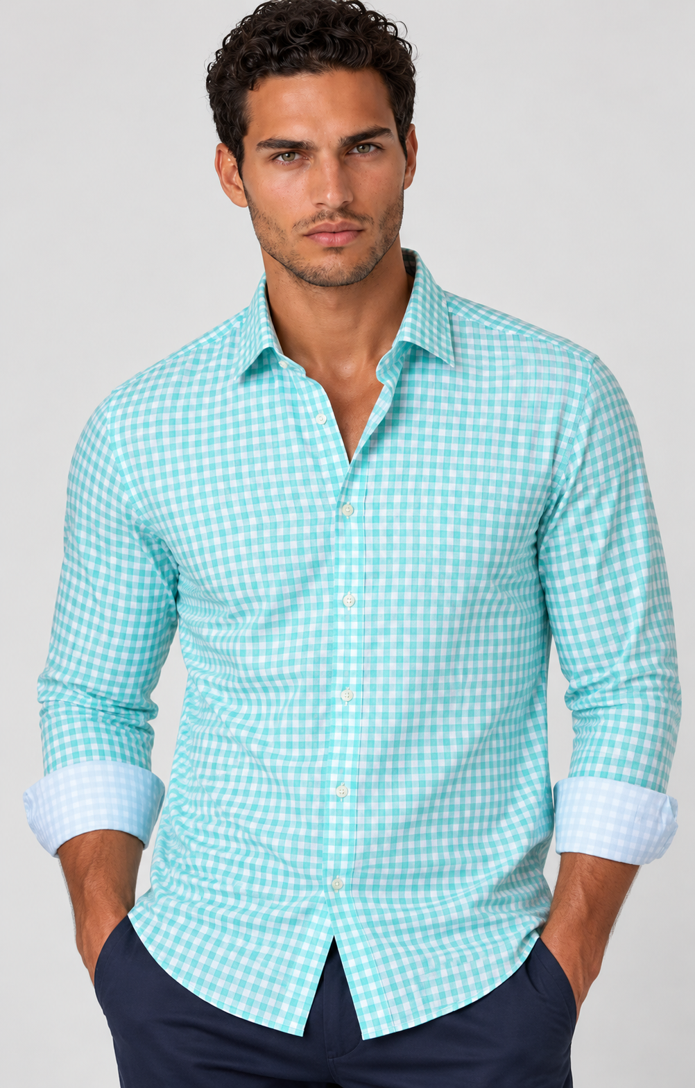 Mauro Long Sleeve Check Tech Shirt - Emerald-LONG SLEEVE SHIRTS-BUKI-L-Emerald-Buki