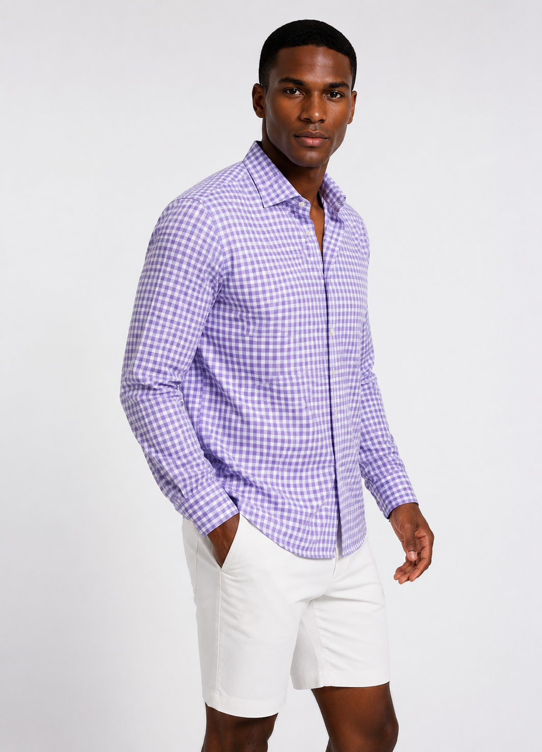 Mauro Long Sleeve Check Tech Shirt - Lavender-LONG SLEEVE SHIRTS-BUKI-M-Lavender-Buki