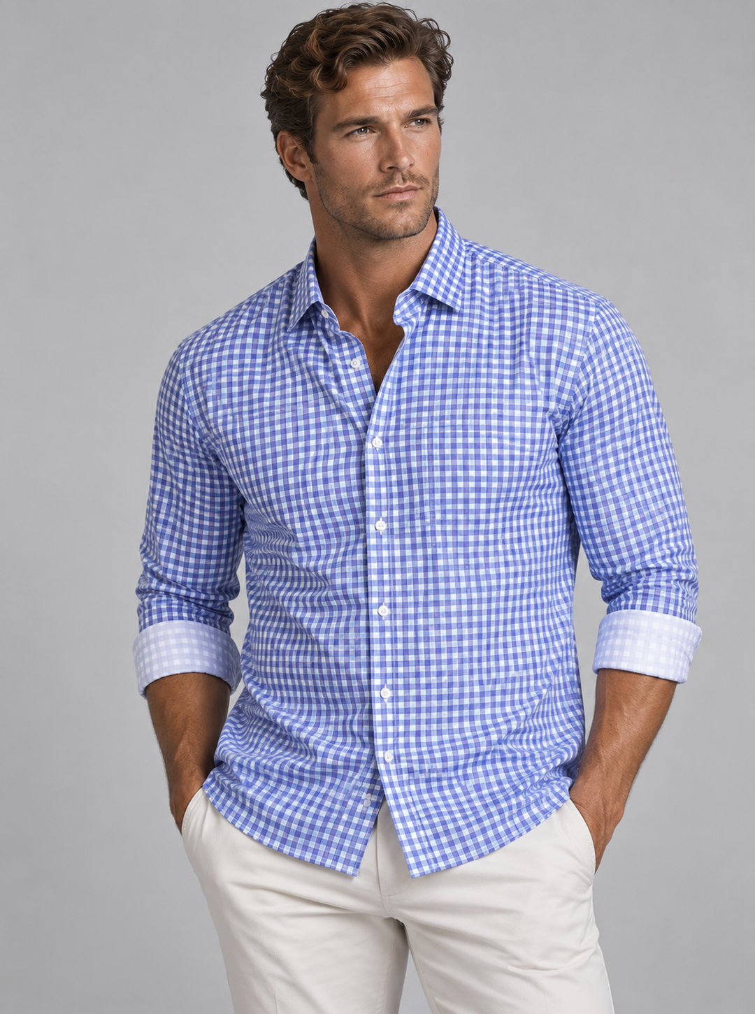 Mauro Long Sleeve Check Tech Shirt - Royal Blue-LONG SLEEVE SHIRTS-BUKI-L-Tokyo Blue-Buki