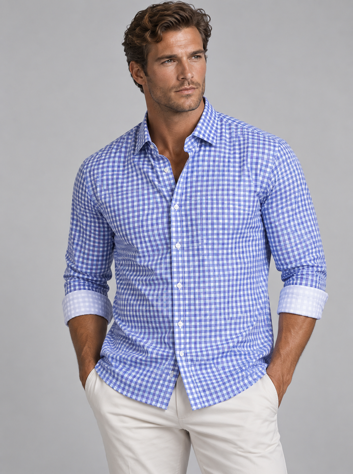 Mauro Long Sleeve Check Tech Shirt - Royal Blue-LONG SLEEVE SHIRTS-BUKI-L-Tokyo Blue-Buki