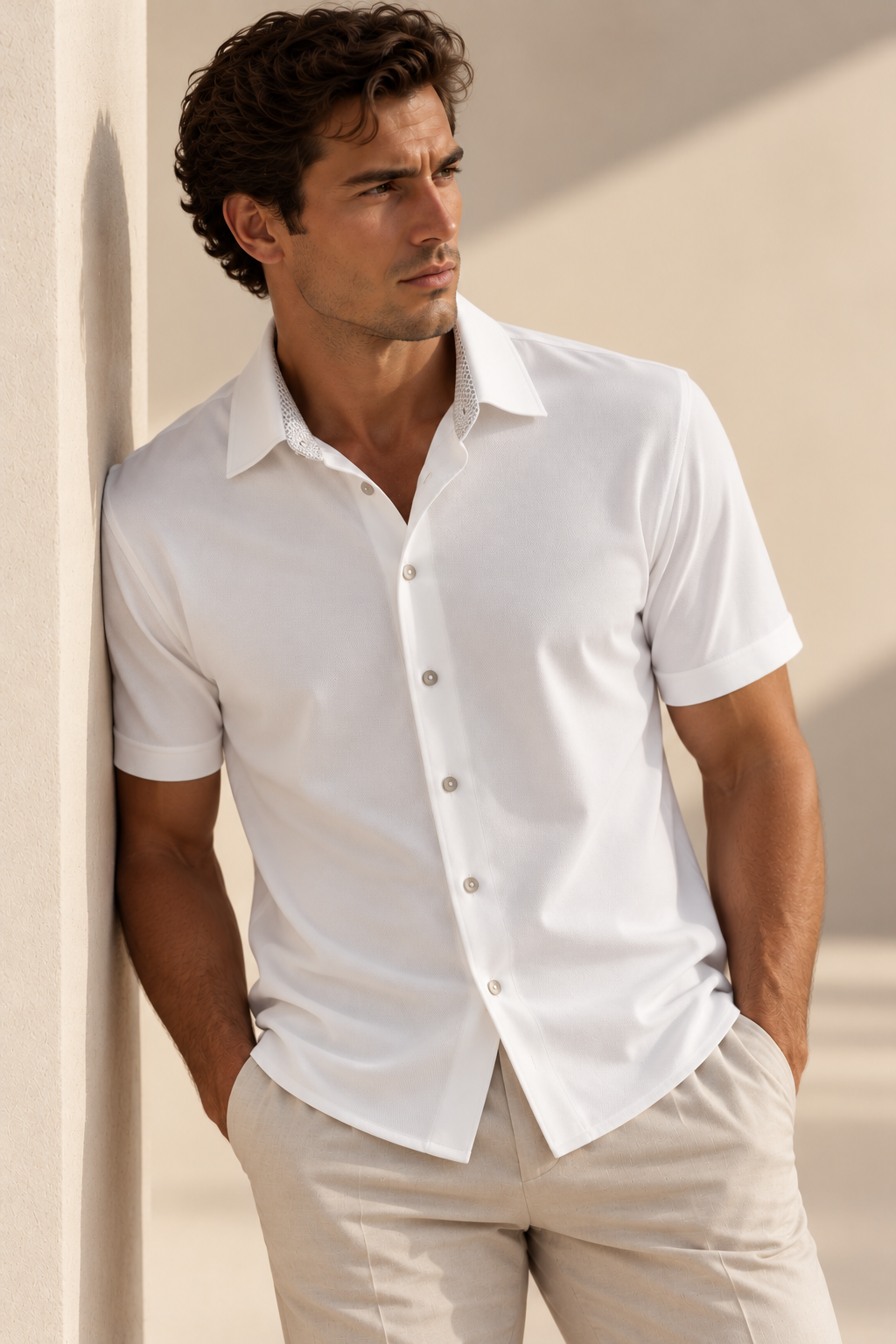 Classic White Short Sleeve Button Down Sports Shirt-Short  SLEEVE SHIRTS-BUKI-L-White-Buki
