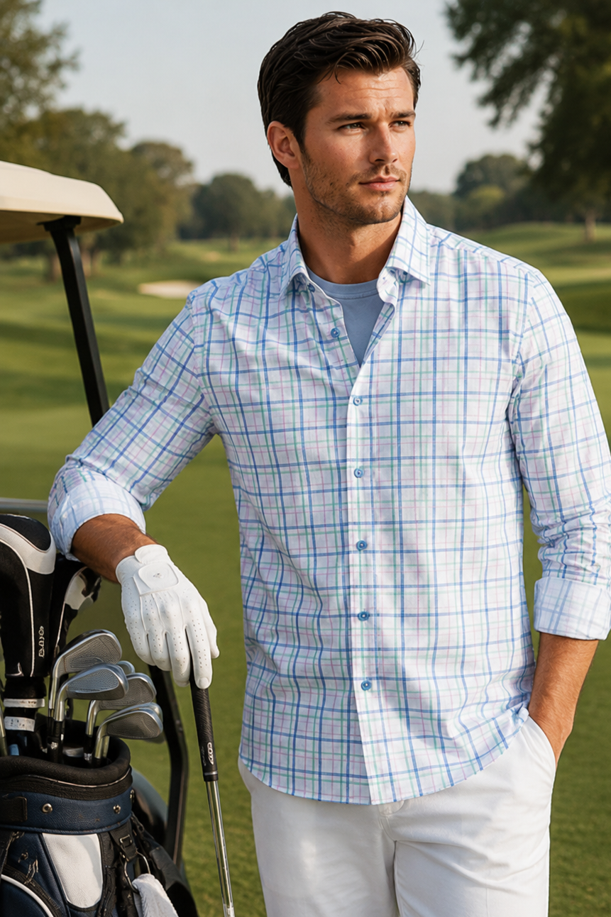 guy in dress shirt Slim Fit White Collared The Dress Shirt in White offers a timeless Ash & Erie Blue Wrinkle