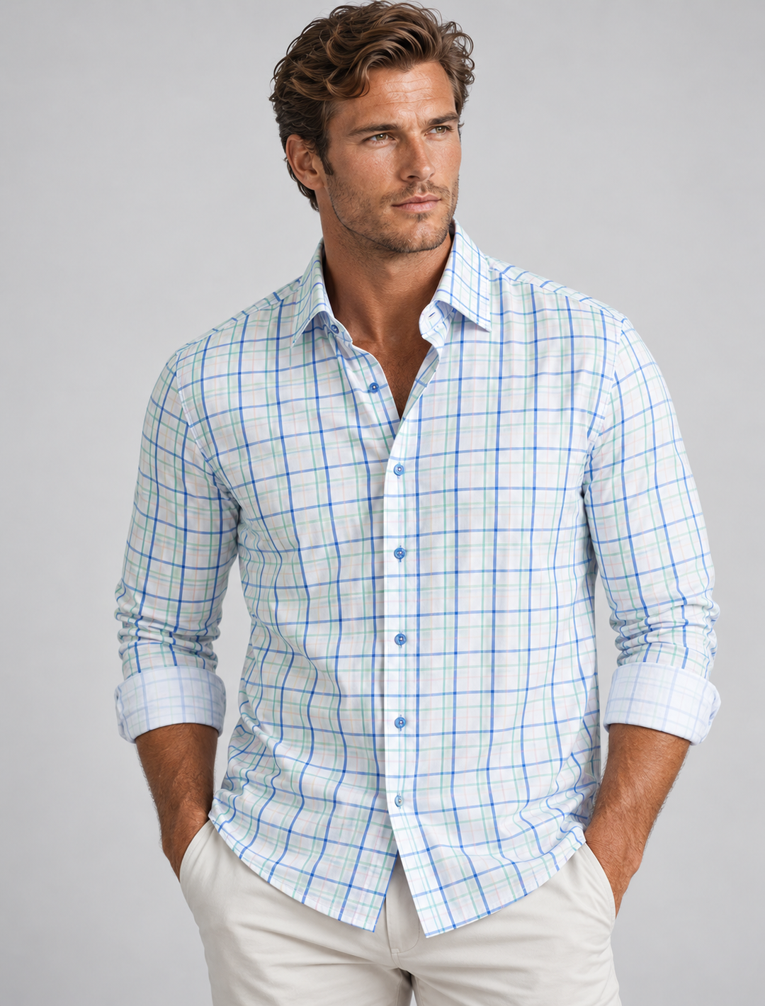 Pacific Grid Long Sleeve Tech Shirt-LONG SLEEVE SHIRTS-BUKI L