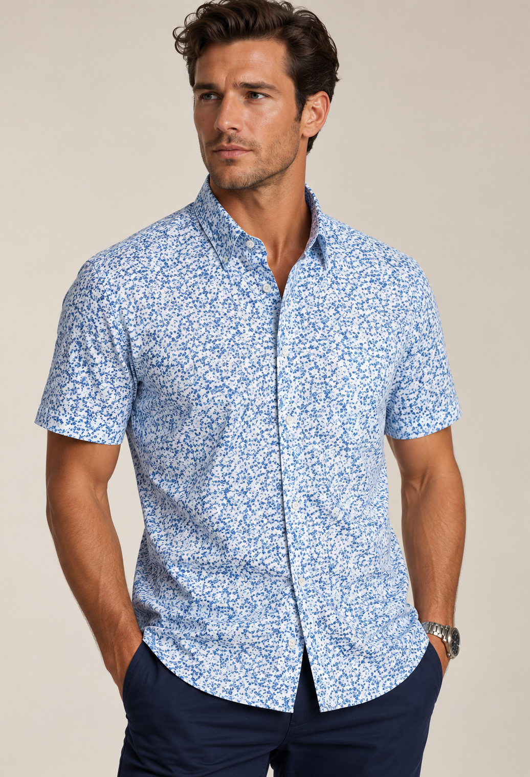 Five-O Floral Short Sleeve Tech Shirt-SHORT SLEEVE SHIRTS-BUKI-M-Blue/White-Buki