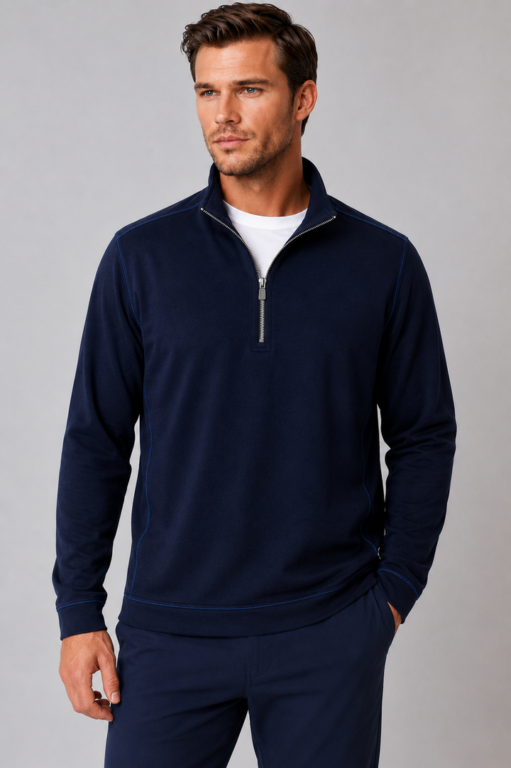 Cinqo Travel Half Zip - Navy-ZIP SWEATSHIRTS-BUKI-M-Navy-Buki