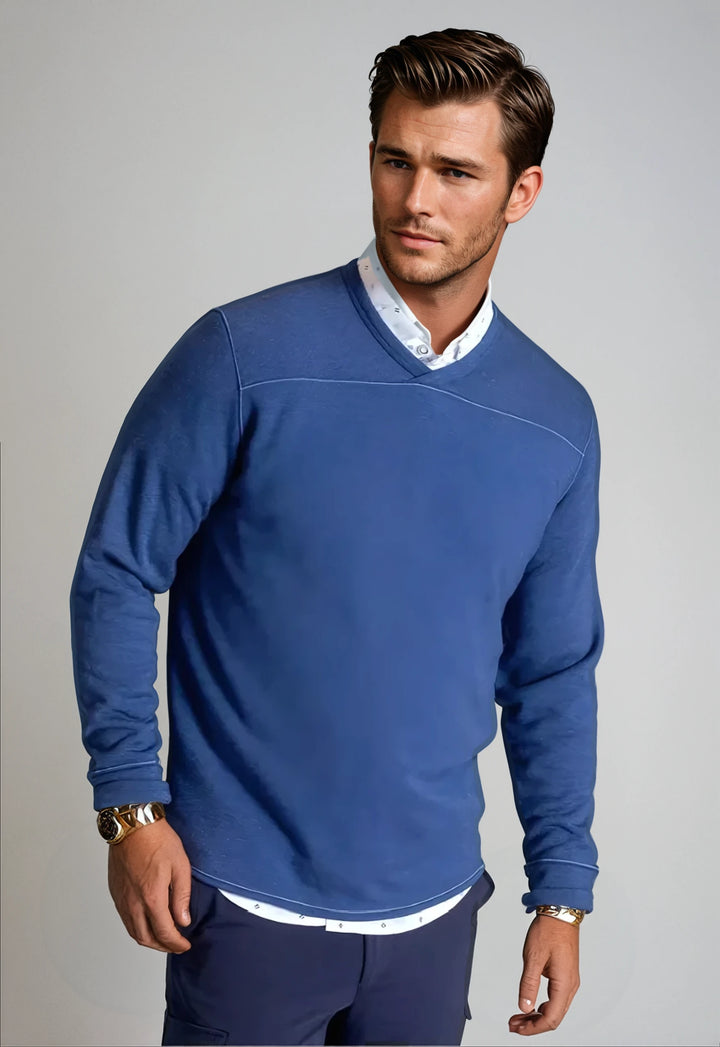 Rugvee Pullover V-Neck Sweatshirt - Tokyo Blue-SWEATSHIRTS-BUKI-Tokyo Blue-S-Buki