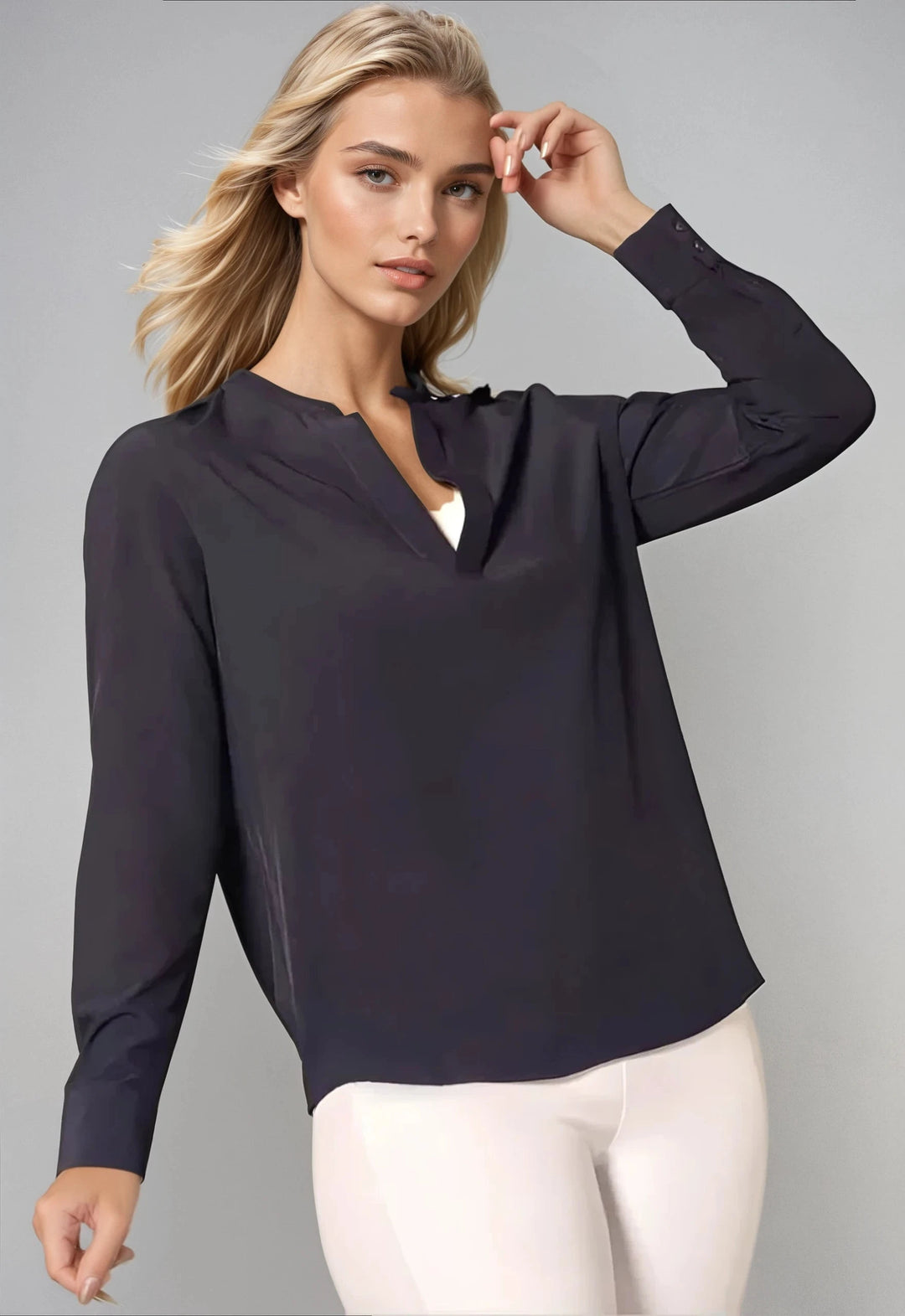 Resort Vee Popover Shirt - Navy-SHIRTS & BLOUSES-BUKI-XS-Navy-Buki