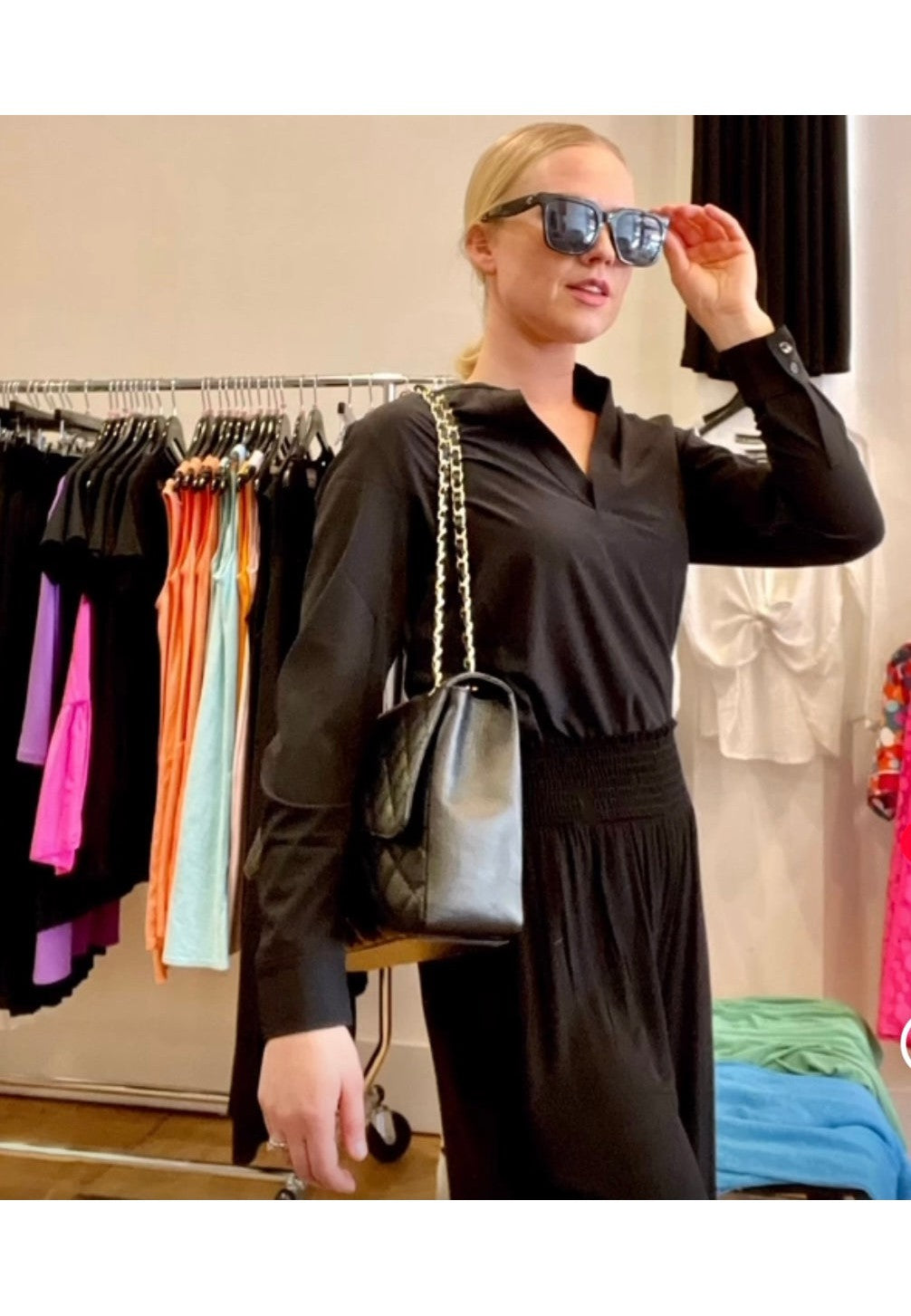 Resort Vee Popover Shirt - Black-SHIRTS & BLOUSES-BUKI-XS-Black-Buki