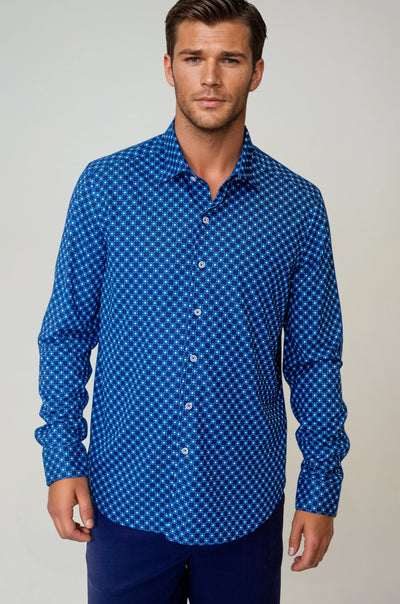 Buki_Retro Blues_Long_Sleeve_Button-Down_Tech_Shirt_-_front