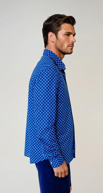 Buki_Retro Blues_Long_Sleeve_Button-Down_Tech_Shirt