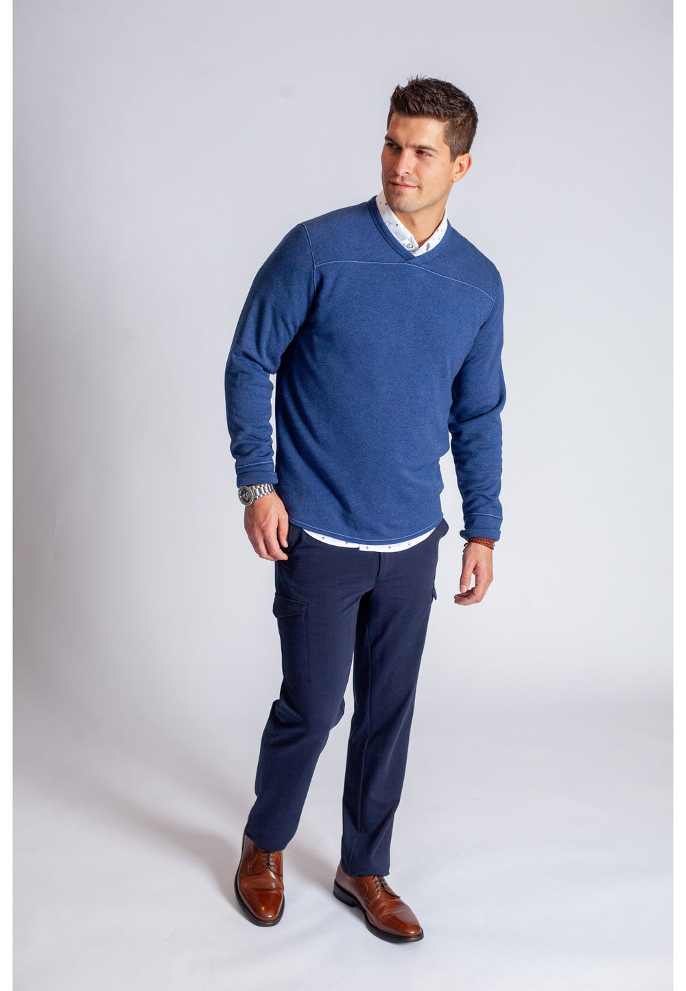 Rugvee Pullover V-Neck Sweatshirt - Tokyo Blue-SWEATSHIRTS-BUKI-Tokyo Blue-S-Buki