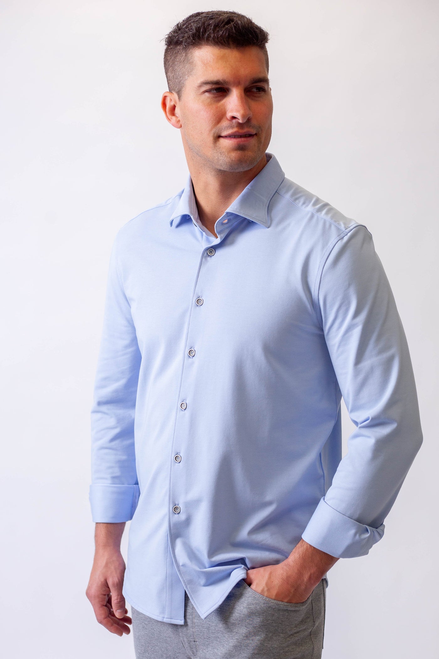 Single Shot Long Sleeve Tech Shirt - French Blue-LONG SLEEVE SHIRTS-BUKI