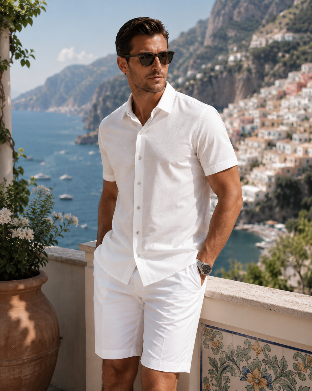 mani n Buki Cinqo Single Shot Short Sleeve Shirt on the Amalfi Coast.