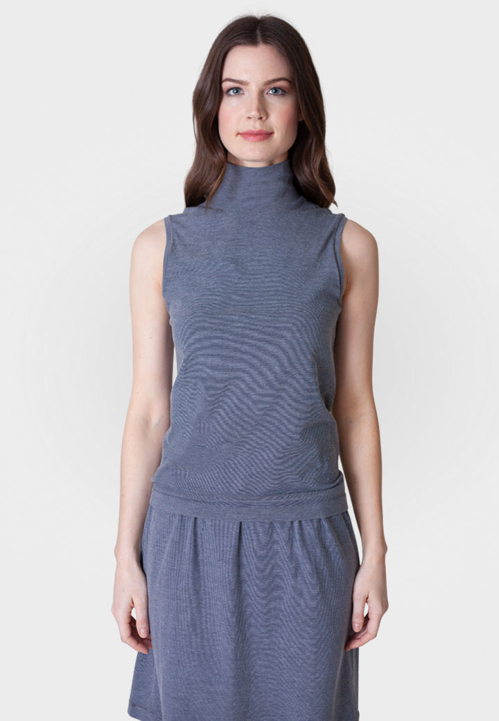 Sleeveless Turtleneck Shirt-SHIRTS & BLOUSES-BUKI-XS-Midnight Navy-Buki