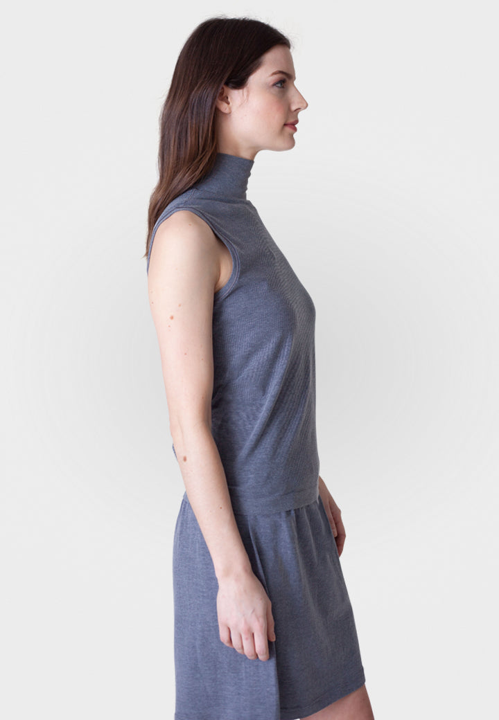 Sleeveless Turtleneck Shirt-SHIRTS & BLOUSES-BUKI-XS-Midnight Navy-Buki