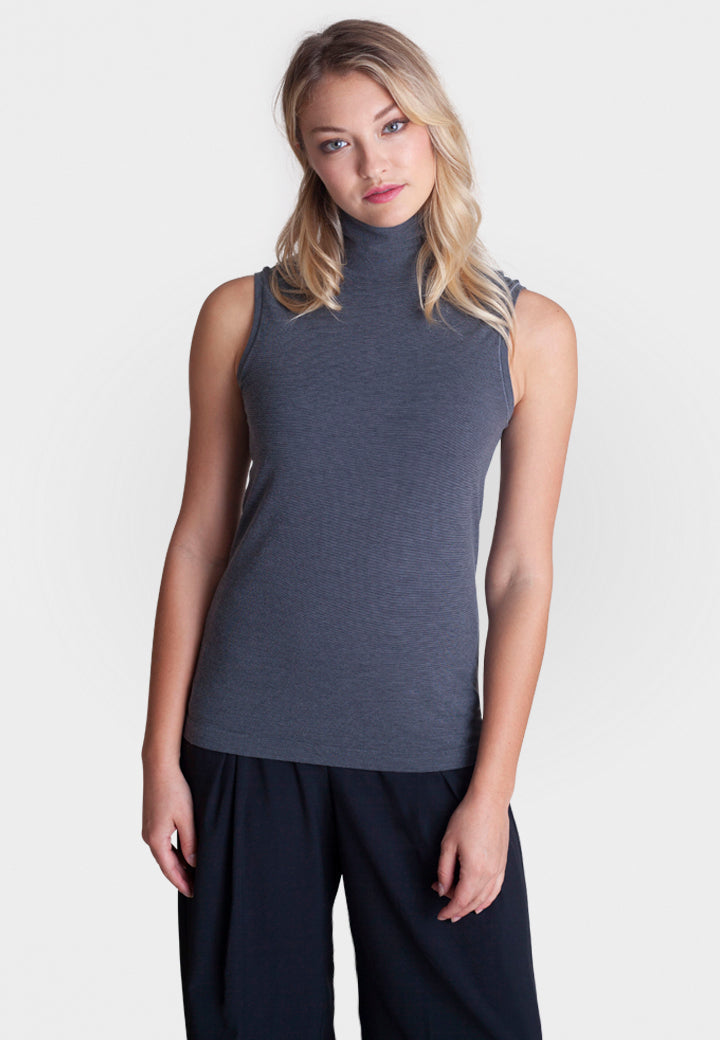 Sleeveless Turtleneck Shirt-SHIRTS & BLOUSES-BUKI-XS-Black-Buki