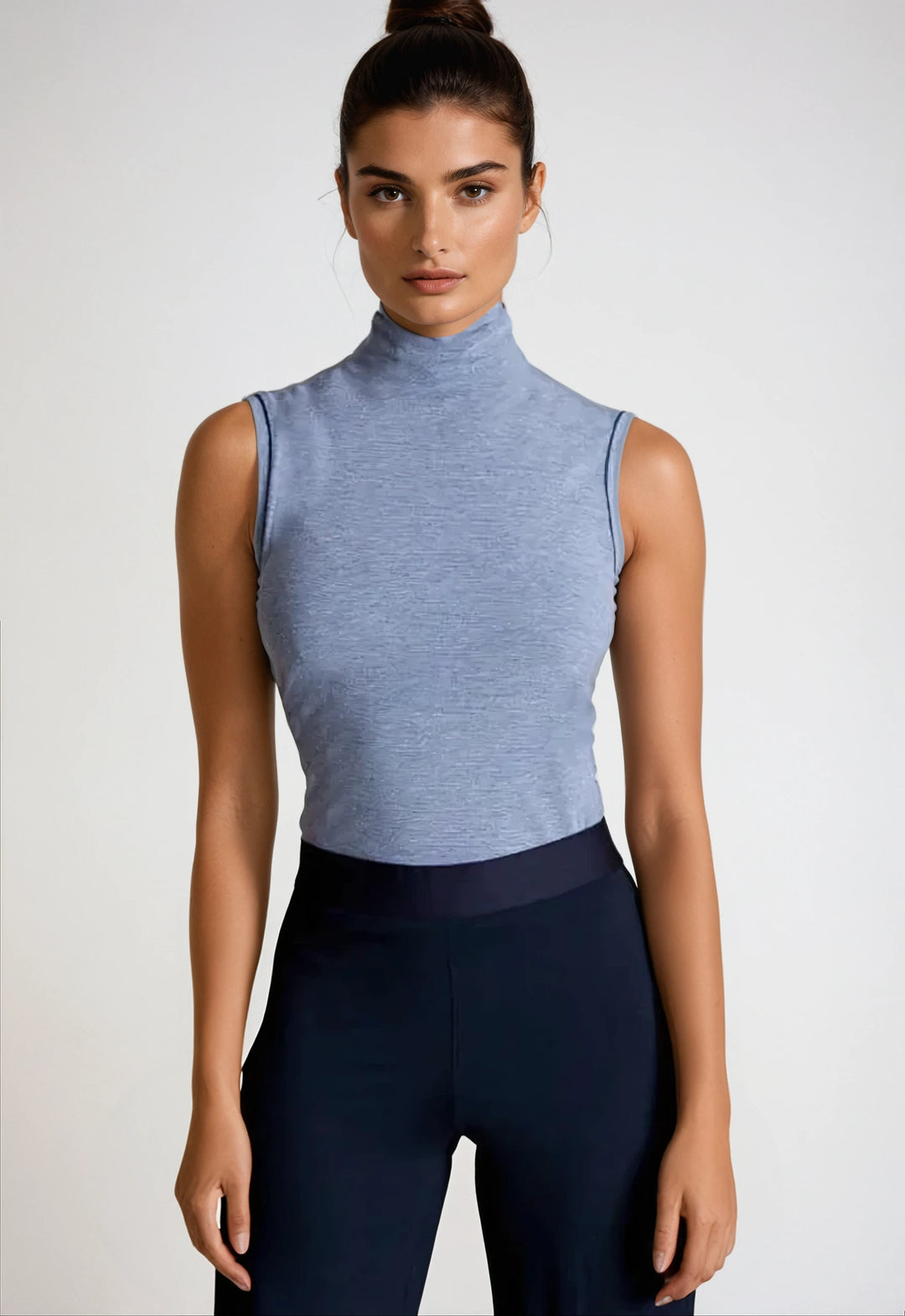 Sleeveless Turtleneck Shirt-SHIRTS & BLOUSES-BUKI-XS-Midnight Navy-Buki