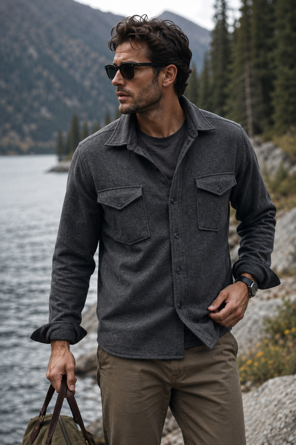 Soft Knit CPO Overshirt-JACKETS-BUKI-M-Charcoal Grey-Buki