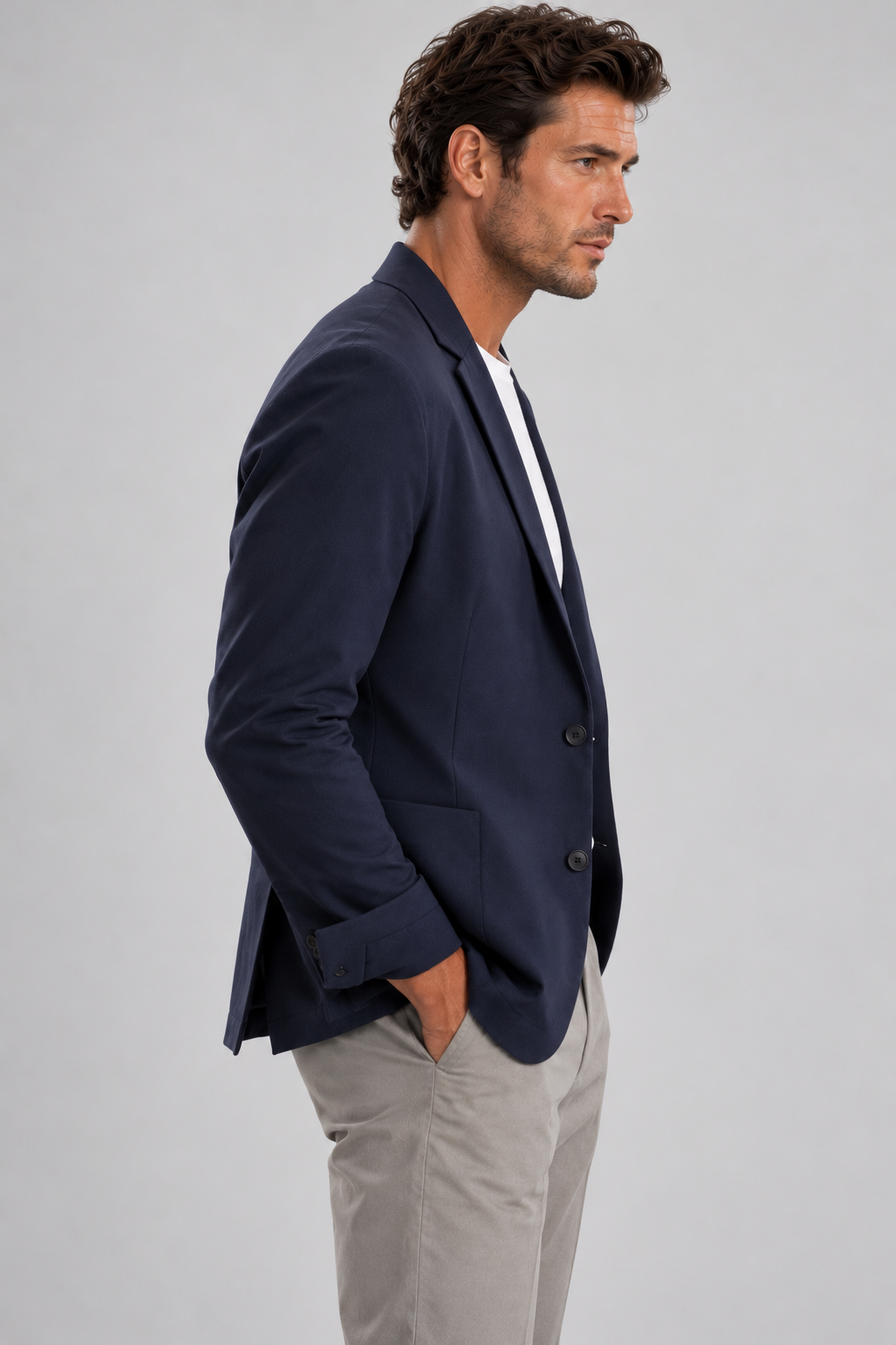 Man wearing Buki Travel Blazer in Navy XL