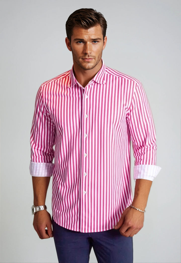 The Go Big Stripe Long Sleeve Tech Shirt - Sunset Stripe-LONG SLEEVE SHIRTS-BUKI-M-Coral-Buki