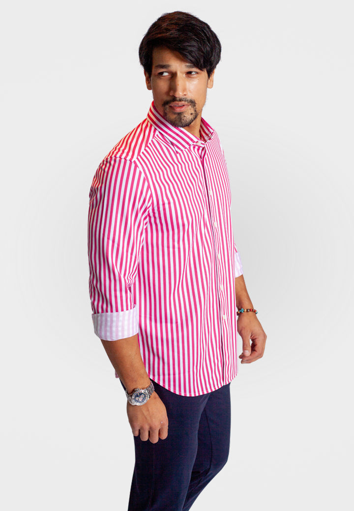 The Go Big Stripe Long Sleeve Tech Shirt - Sunset Stripe-LONG SLEEVE SHIRTS-BUKI-M-Coral-Buki