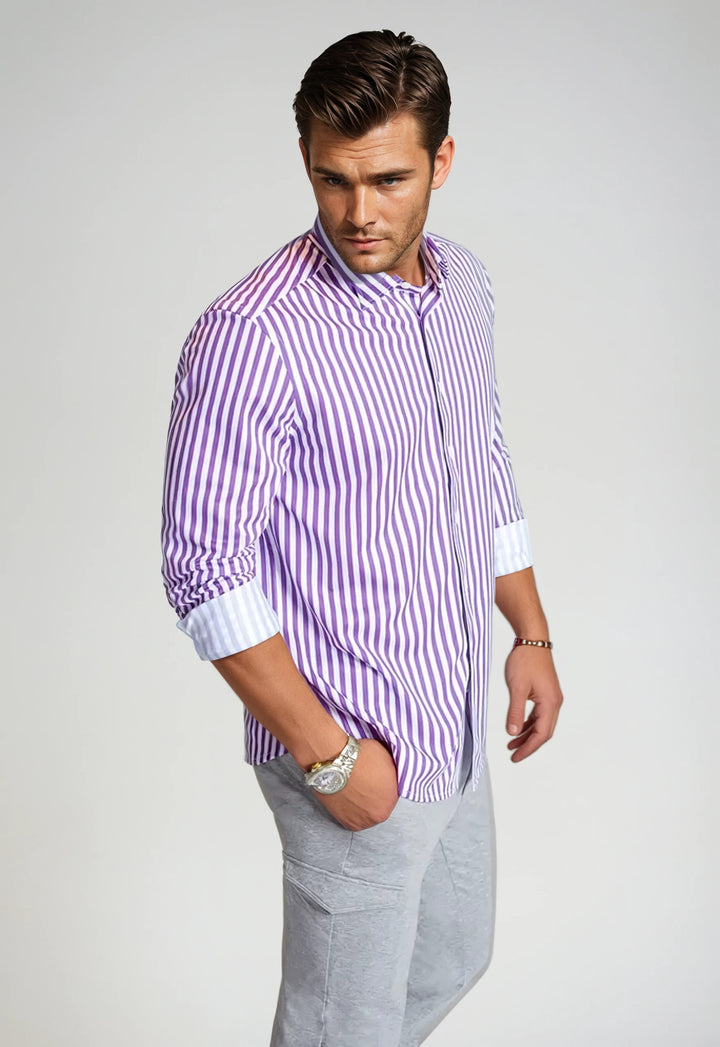 The Go Big Stripe Long Sleeve Tech Shirt - Grape-LONG SLEEVE SHIRTS-BUKI-M-Grape-Buki